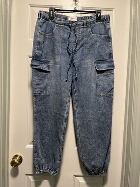 No Boundaries Washed Blue Wide Leg Cargo Jeans